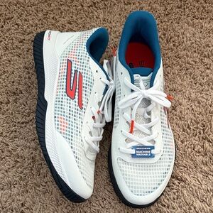 Skechers White and Blue Mesh Sneakers